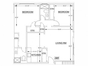 2 Bedroom 2 Bath 1100sf floor plan